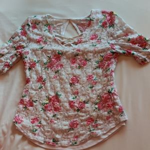 Flowered White Lace Blouse with Silky Undershirt